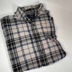 American Eagle Plaid Flannel Button Down Gray